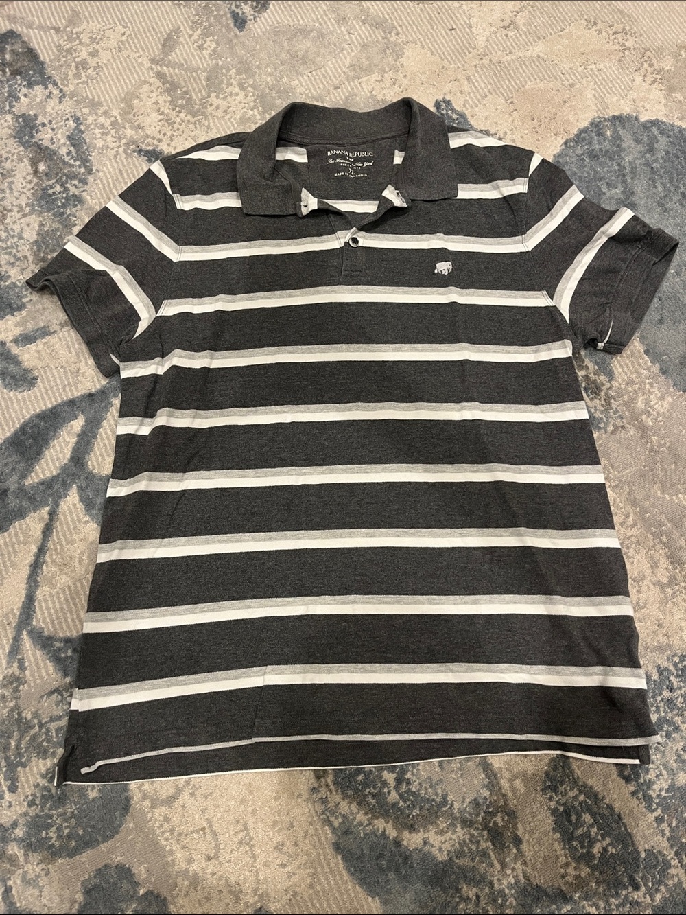 Banana Republic Charcoal and White Striped Polo Shirt